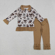 Load image into Gallery viewer, Baby Girls Footballs Bows Zipper Pullovers Legging Pants Team Sets
