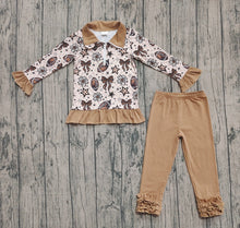 Load image into Gallery viewer, Baby Girls Footballs Bows Zipper Pullovers Legging Pants Team Sets
