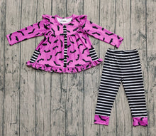 Load image into Gallery viewer, Baby Girls Halloween Pockets Bats Tunic Black Stripes Legging Halloween Sets
