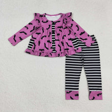 Load image into Gallery viewer, Baby Girls Halloween Pockets Bats Tunic Black Stripes Legging Halloween Sets
