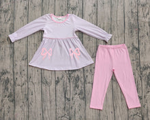 Load image into Gallery viewer, Embroidery Baby Girls Lavender Stripe Bows Tunic Legging Pant Set
