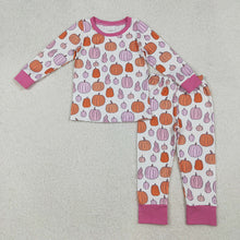 Load image into Gallery viewer, Baby Girls Colorful Pumpkins Plaid Top Pants Fall Pajamas Sets
