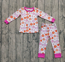 Load image into Gallery viewer, Baby Girls Colorful Pumpkins Plaid Top Pants Fall Pajamas Sets
