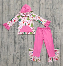 Load image into Gallery viewer, Baby Girls Grin Trees Pocket Hoodie Ruffle Pant Christmas Clothes Set

