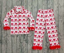 Load image into Gallery viewer, Adult Women Red Bows Santa Button Top Pants Christmas Fur Pajamas Sets
