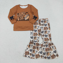 Load image into Gallery viewer, Baby Girls Brown Game Day Footballs Top Bell Bottom Pant Team Clothes Set
