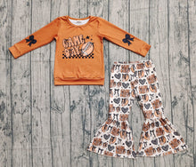 Load image into Gallery viewer, Baby Girls Brown Game Day Footballs Top Bell Bottom Pant Team Clothes Set
