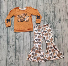Load image into Gallery viewer, Baby Girls Brown Game Day Footballs Top Bell Bottom Pant Team Clothes Set
