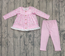 Load image into Gallery viewer, Baby Girls Pink Bows Button Pockets Tunic Polka Dots Legging Pant Clothes Set
