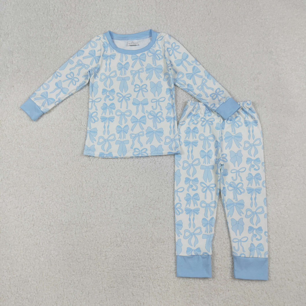 Baby Girls Light Blue Bows Top Pants Pajamas Sets