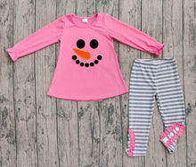 Load image into Gallery viewer, Embroidery Snowmen Baby Girls Tunic Stripe Leggings Pant Christmas Set

