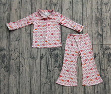 Load image into Gallery viewer, Baby Girls Bows Flowers Pie Checked Button Top Pant Thanksgiving Pajamas Set
