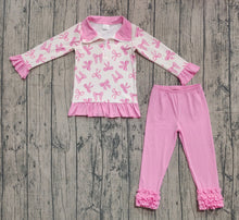 Load image into Gallery viewer, Baby Girls Pink Bows Zipper Pullover Ruffle Legging Pant Fall Clothes Sets

