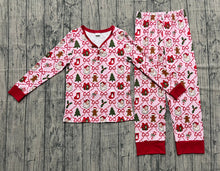 Load image into Gallery viewer, Adult Women Red Bows Santa Checked Pant Christmas Pajamas Sets
