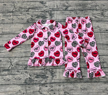 Load image into Gallery viewer, Baby Girls Pink Checked Hearts Button Top Pants Valentine Pajamas Sets
