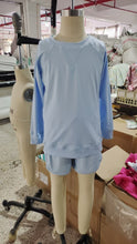 Load image into Gallery viewer, Baby Girls Blue Long Sleeves Top Short Yoga Sets

