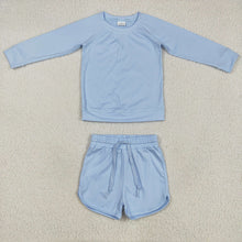 Load image into Gallery viewer, Baby Girls Blue Long Sleeves Top Short Yoga Sets

