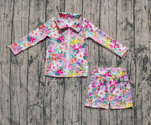 Load image into Gallery viewer, Baby Girls Pink Lavender Floral Zipper Pockets Jacket Shorts Yoga Active Clothes Set

