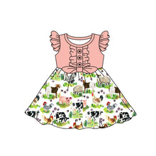 Load image into Gallery viewer, Baby girls farm flutter sleeve knee length dresses
