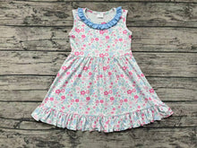 Load image into Gallery viewer, Baby Girls Blue Pink Flowers Sleeveless Knee Length Dresses
