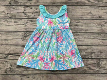 Load image into Gallery viewer, Baby Girls Blue Flowers Ruffle Knee Length Dresses
