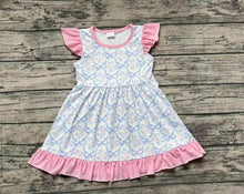 Load image into Gallery viewer, Baby Girls Blue Bows Flutter Sleeve Knee Length Dresses
