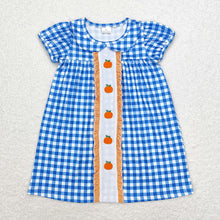 Load image into Gallery viewer, Sibling Girls Boys Blue Pumpkins Dresses Rompers Fall Clothes Sets
