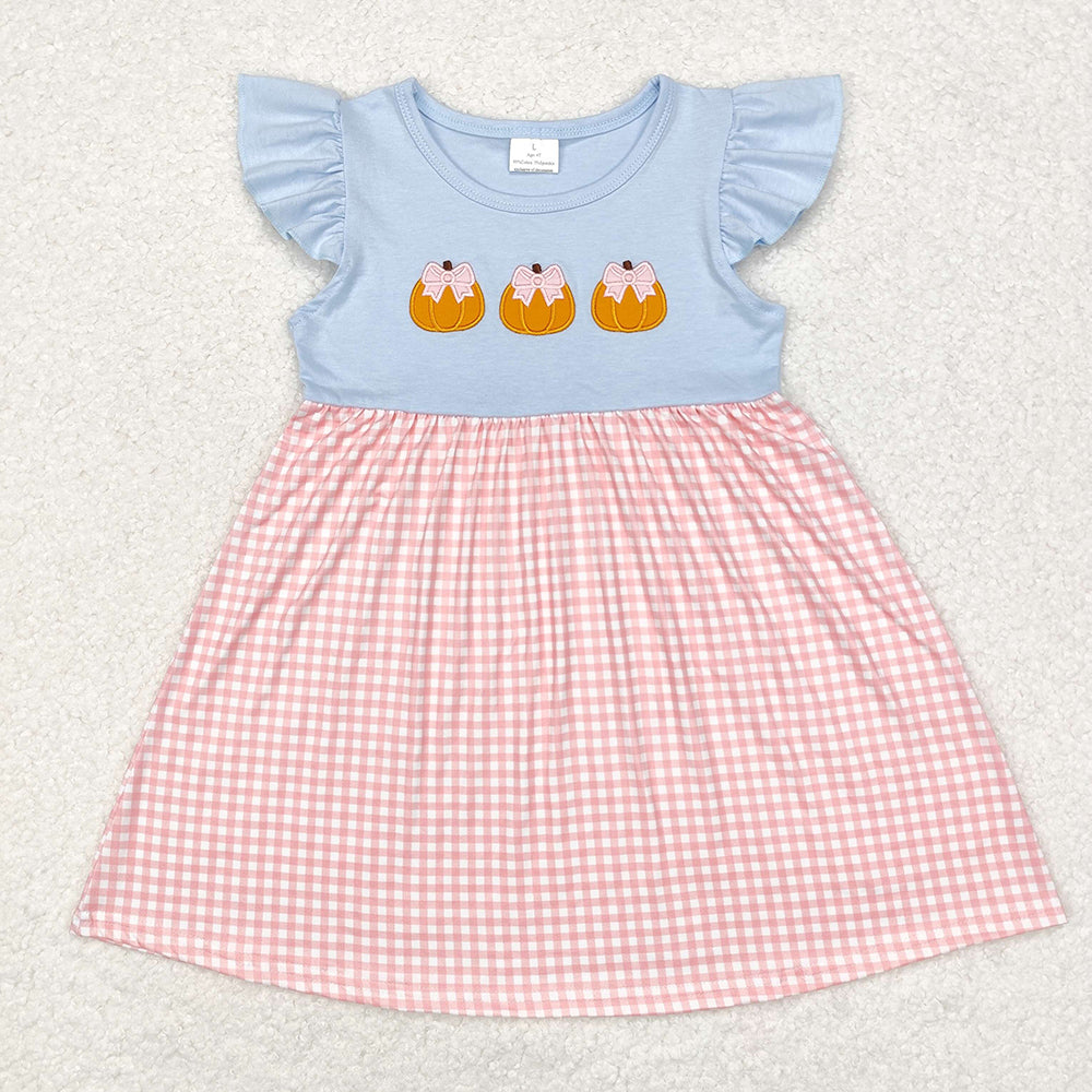 Baby Girls Pumpkins Pink Checkered Knee Length Dresses