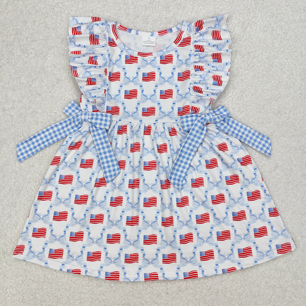 Baby Girls Blue Bows Flag Knee Length Dresses