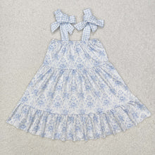 Load image into Gallery viewer, Baby Girls Blue Flowers Straps Knee Length Dresses
