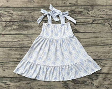 Load image into Gallery viewer, Baby Girls Blue Flowers Straps Knee Length Dresses
