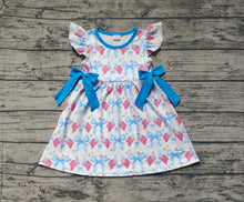 Load image into Gallery viewer, Baby Girls 4th Of July Bows Flags Flutter Sleeve Knee Length Dresses

