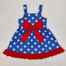 Load image into Gallery viewer, Baby Girls 4th Of July Stars Knee Length Bow Dresses
