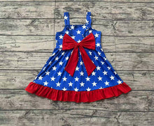Load image into Gallery viewer, Baby Girls 4th Of July Stars Knee Length Bow Dresses

