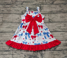 Load image into Gallery viewer, Baby Girls Baseball Bows Straps Knee Length Dresses
