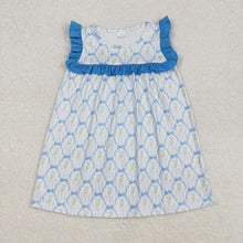 Load image into Gallery viewer, Baby Girls Blue Bows Flowers Knee Length Dresses
