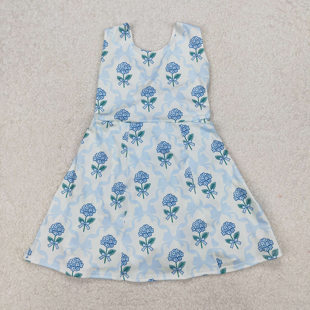 Baby Girls Blue Flowers Bows Tennise Active Wear Athletic Dresses