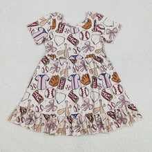 Load image into Gallery viewer, Baby Girls Baseball Bows Short Sleeve Knee Length Dresses
