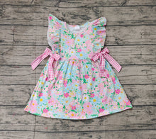 Load image into Gallery viewer, Baby Girls Blue Pink Flowers Bows Knee Length Dresses
