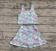Load image into Gallery viewer, Baby Girls Blue Flowers Athletic Active Wear Top Shorts Skirts Tennise Outfits

