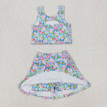 Load image into Gallery viewer, Baby Girls Blue Flowers Athletic Active Wear Top Shorts Skirts Tennise Outfits
