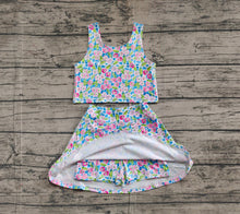 Load image into Gallery viewer, Baby Girls Blue Flowers Athletic Active Wear Top Shorts Skirts Tennise Outfits
