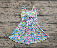 Load image into Gallery viewer, Baby Girls Blue Flowers Sleeveless Athletic Dresses
