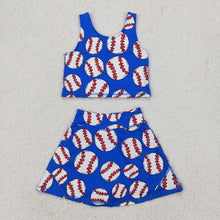 Load image into Gallery viewer, Baby Girls Blue Baseball Vest Top Yoga Sports Skorts Clothes Sets
