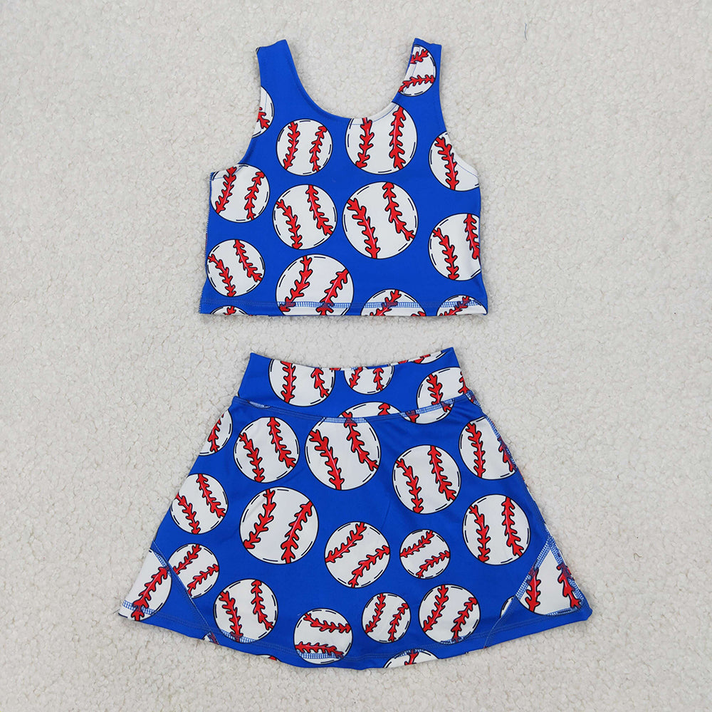 Baby Girls Blue Baseball Vest Top Yoga Sports Skorts Clothes Sets