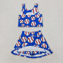Load image into Gallery viewer, Baby Girls Blue Baseball Vest Top Yoga Sports Skorts Clothes Sets
