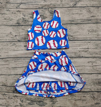 Load image into Gallery viewer, Baby Girls Blue Baseball Vest Top Yoga Sports Skorts Clothes Sets

