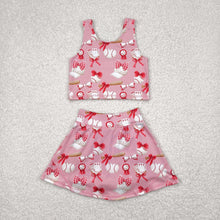 Load image into Gallery viewer, Sibling Baby Girls Bows Baseballs Yoga Team Active Wear Top Shorts Skirts Clothes Sets
