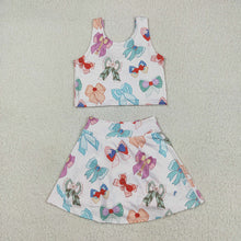 Load image into Gallery viewer, Sibling Baby Girls Colorful Flowers Bows Shorts Active Yoga Athletic Dress Skorts Set
