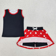 Load image into Gallery viewer, Baby Girls Black Red Dots Bow Shirt Skirt Clothes Sets
